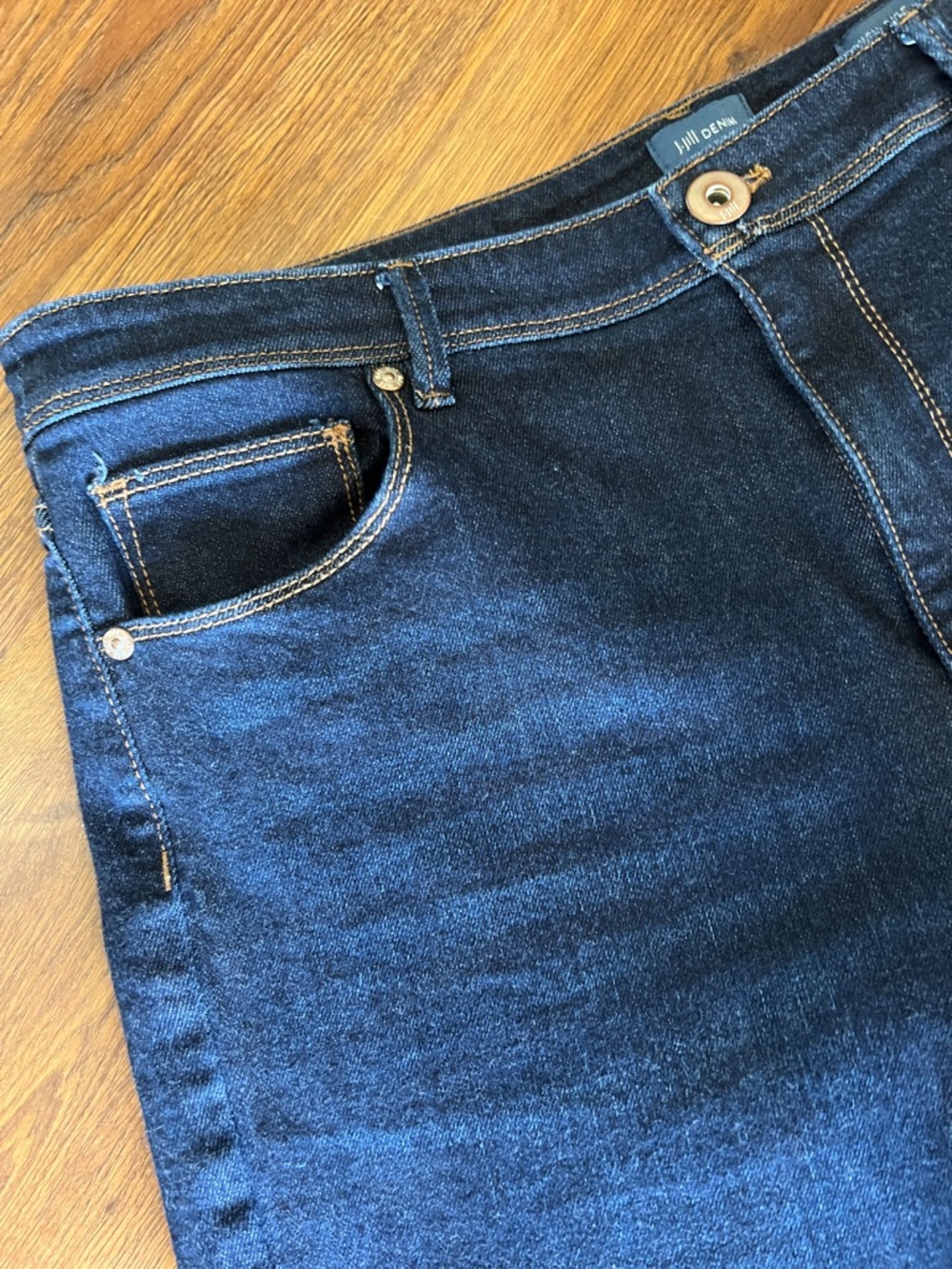 J Jill Denim High Rise Straight Leg Jeans Women 14P Petite Dark Wash Stretch - Picture 3 of 9